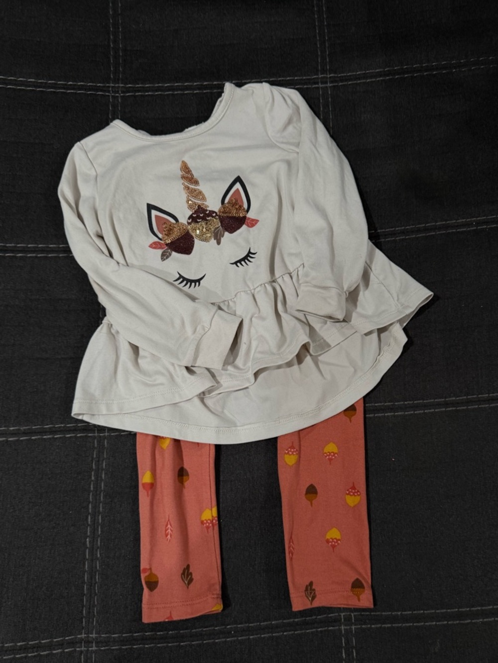 btween Cream Ruffle Top with Rust Accent Leggings